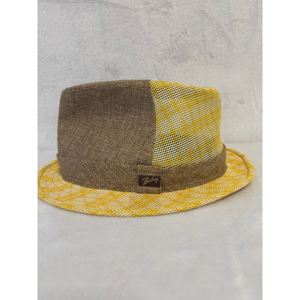 Bailey of Hollywood Straw Fedora Hat Brown Yellow Mesh Summer Trilby Size Medium